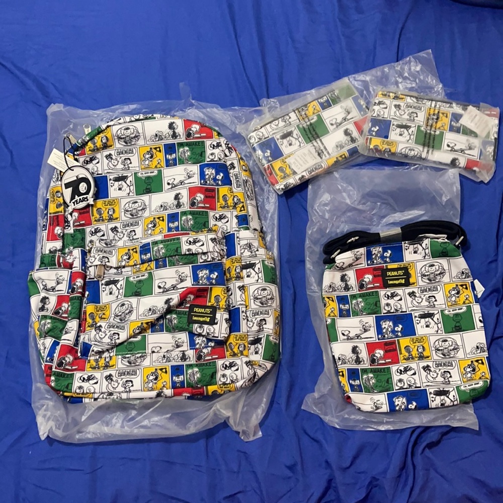 Loungefly Peanuts set w/2 COMIC STRIP NYLON POUCH